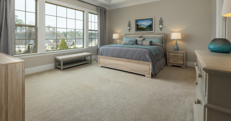 bedroom with a perfect executed carpet cleaning service